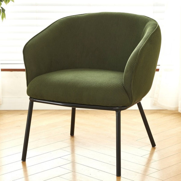 English Elm Modern Corduroy Barrel Accent Chair Channel Tufted with Sleek Black Metal Legs Green B2735P508273