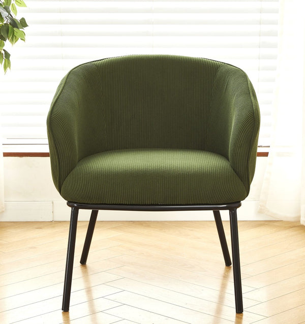 English Elm Modern Corduroy Barrel Accent Chair Channel Tufted with Sleek Black Metal Legs Green B2735P508273