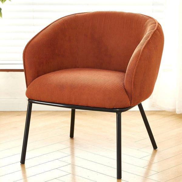English Elm Modern Corduroy Barrel Accent Chair Channel Tufted with Sleek Black Metal Legs Orange B2735P508274