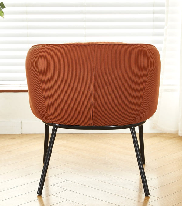 English Elm Modern Corduroy Barrel Accent Chair Channel Tufted with Sleek Black Metal Legs Orange B2735P508274