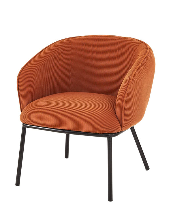 English Elm Modern Corduroy Barrel Accent Chair Channel Tufted with Sleek Black Metal Legs Orange B2735P508274