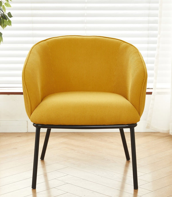 English Elm Modern Corduroy Barrel Accent Chair Channel Tufted with Sleek Black Metal Legs Yellow B2735P508275