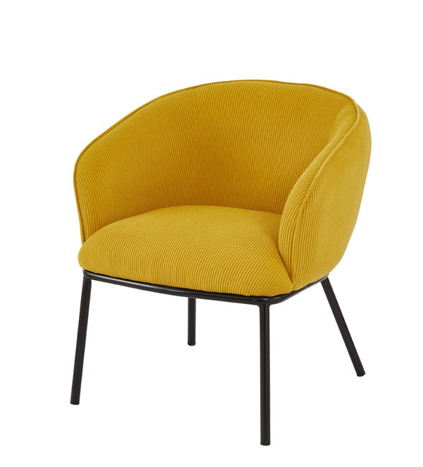 English Elm Modern Corduroy Barrel Accent Chair Channel Tufted with Sleek Black Metal Legs Yellow B2735P508275