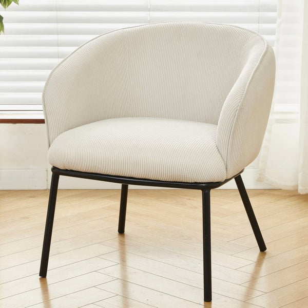 English Elm Modern Corduroy Barrel Accent Chair Channel Tufted with Sleek Black Metal Legs Beige B2735P508276