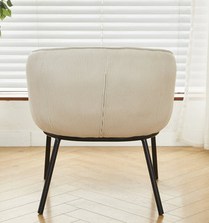 English Elm Modern Corduroy Barrel Accent Chair Channel Tufted with Sleek Black Metal Legs Beige B2735P508276