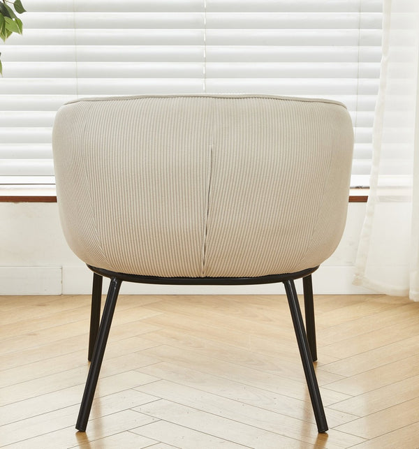 English Elm Modern Corduroy Barrel Accent Chair Channel Tufted with Sleek Black Metal Legs Beige B2735P508276