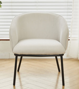 English Elm Modern Corduroy Barrel Accent Chair Channel Tufted with Sleek Black Metal Legs Beige B2735P508276
