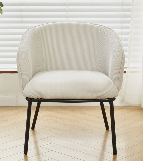 English Elm Modern Corduroy Barrel Accent Chair Channel Tufted with Sleek Black Metal Legs Beige B2735P508276