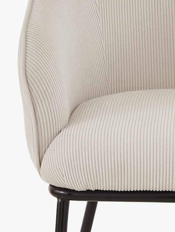 English Elm Modern Corduroy Barrel Accent Chair Channel Tufted with Sleek Black Metal Legs Beige B2735P508276