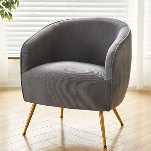 English Elm Corduroy Barrel Armchair with Gold Legs Channel Tufted Upholstery for Living Room B2735P508388