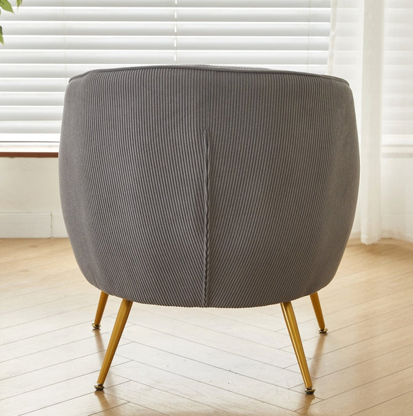 English Elm Corduroy Barrel Armchair with Gold Legs Channel Tufted Upholstery for Living Room B2735P508388