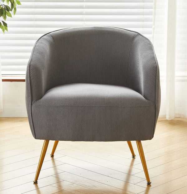 English Elm Corduroy Barrel Armchair with Gold Legs Channel Tufted Upholstery for Living Room B2735P508388
