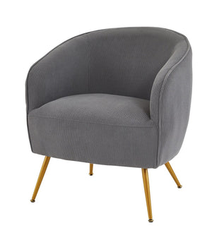 English Elm Corduroy Barrel Armchair with Gold Legs Channel Tufted Upholstery for Living Room B2735P508388