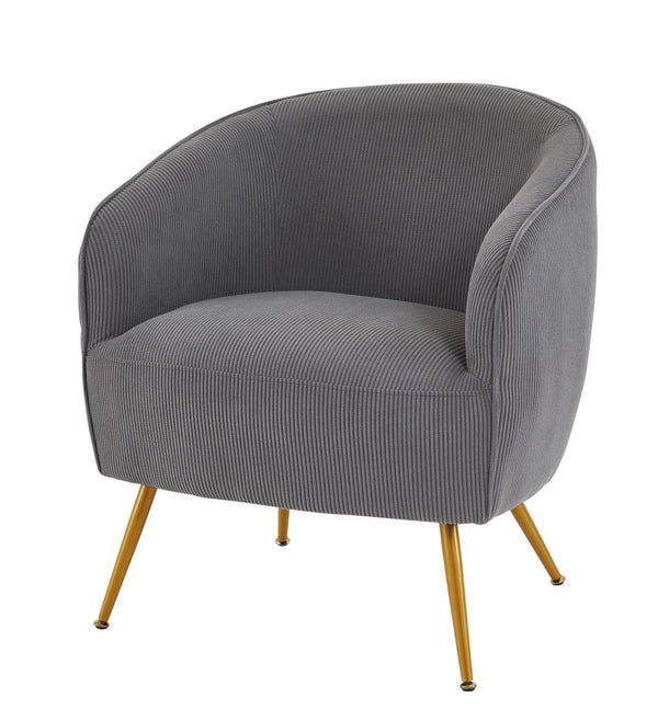 English Elm Corduroy Barrel Armchair with Gold Legs Channel Tufted Upholstery for Living Room B2735P508388