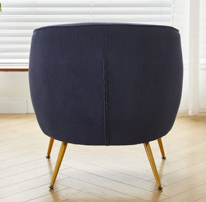 English Elm Corduroy Barrel Armchair with Gold Legs Channel Tufted Upholstery for Living Room Blue B2735P508389