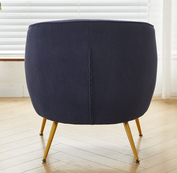 English Elm Corduroy Barrel Armchair with Gold Legs Channel Tufted Upholstery for Living Room Blue B2735P508389