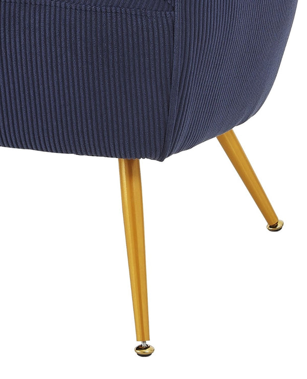 English Elm Corduroy Barrel Armchair with Gold Legs Channel Tufted Upholstery for Living Room Blue B2735P508389