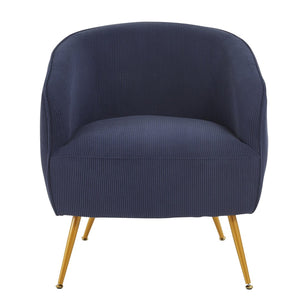 English Elm Corduroy Barrel Armchair with Gold Legs Channel Tufted Upholstery for Living Room Blue B2735P508389
