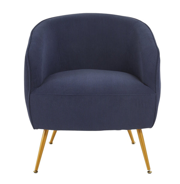 English Elm Corduroy Barrel Armchair with Gold Legs Channel Tufted Upholstery for Living Room Blue B2735P508389