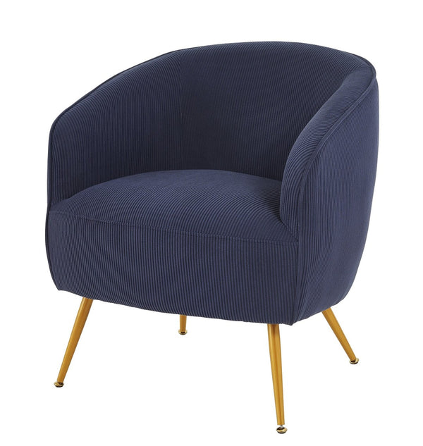 English Elm Corduroy Barrel Armchair with Gold Legs Channel Tufted Upholstery for Living Room Blue B2735P508389