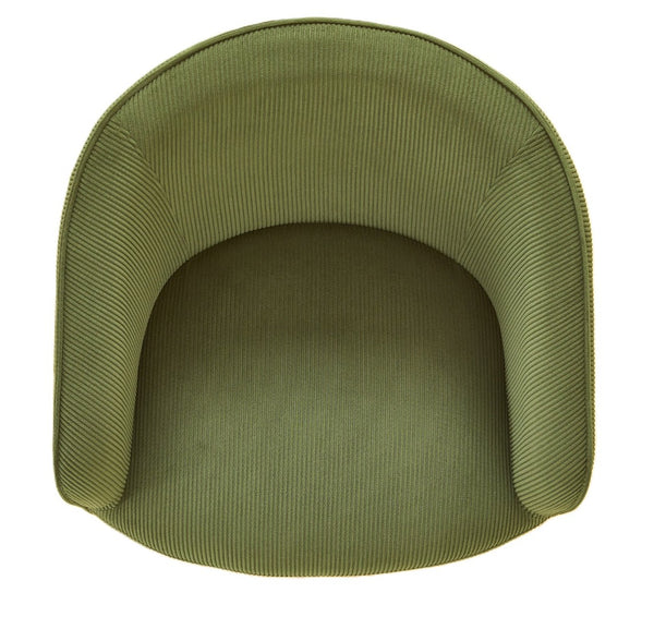 English Elm Corduroy Barrel Armchair with Gold Legs Channel Tufted Upholstery for Living Room Green B2735P508390