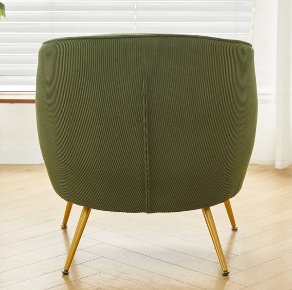 English Elm Corduroy Barrel Armchair with Gold Legs Channel Tufted Upholstery for Living Room Green B2735P508390