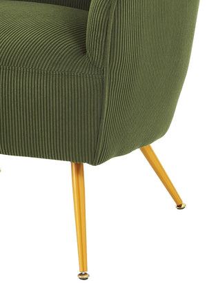 English Elm Corduroy Barrel Armchair with Gold Legs Channel Tufted Upholstery for Living Room Green B2735P508390