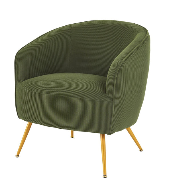 English Elm Corduroy Barrel Armchair with Gold Legs Channel Tufted Upholstery for Living Room Green B2735P508390