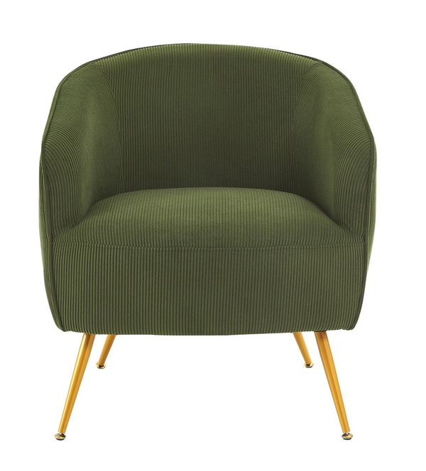 English Elm Corduroy Barrel Armchair with Gold Legs Channel Tufted Upholstery for Living Room Green B2735P508390