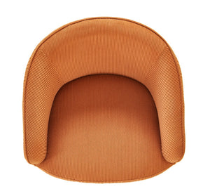 English Elm Corduroy Barrel Armchair with Gold Legs Channel Tufted Upholstery for Living Room Brown B2735P508391