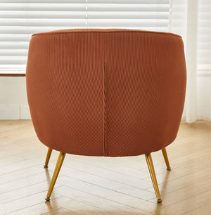 English Elm Corduroy Barrel Armchair with Gold Legs Channel Tufted Upholstery for Living Room Brown B2735P508391