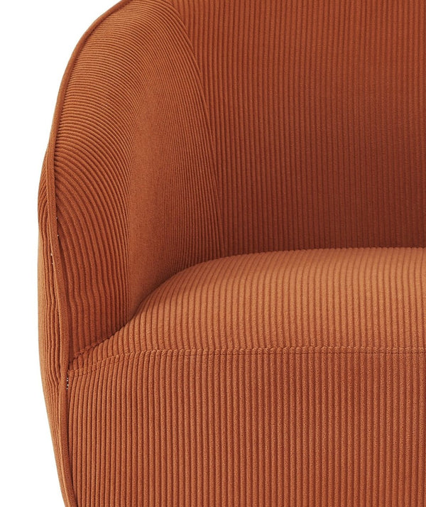English Elm Corduroy Barrel Armchair with Gold Legs Channel Tufted Upholstery for Living Room Brown B2735P508391