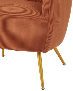 English Elm Corduroy Barrel Armchair with Gold Legs Channel Tufted Upholstery for Living Room Brown B2735P508391