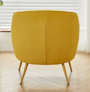 English Elm Corduroy Barrel Armchair with Gold Legs Channel Tufted Upholstery for Living Room Yellow B2735P508392