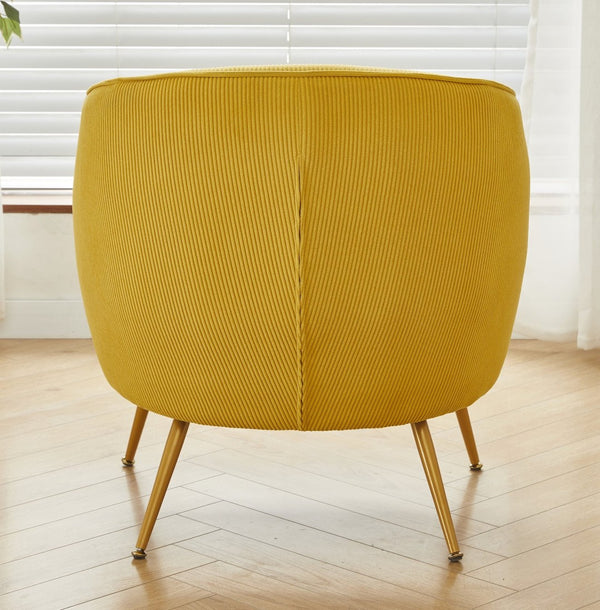 English Elm Corduroy Barrel Armchair with Gold Legs Channel Tufted Upholstery for Living Room Yellow B2735P508392