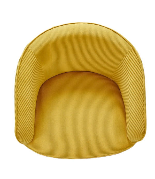 English Elm Corduroy Barrel Armchair with Gold Legs Channel Tufted Upholstery for Living Room Yellow B2735P508392