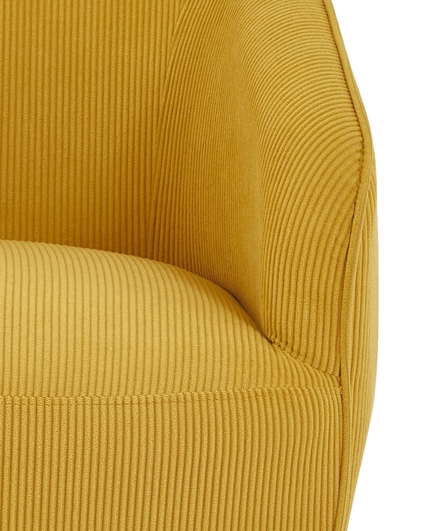 English Elm Corduroy Barrel Armchair with Gold Legs Channel Tufted Upholstery for Living Room Yellow B2735P508392