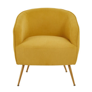 English Elm Corduroy Barrel Armchair with Gold Legs Channel Tufted Upholstery for Living Room Yellow B2735P508392