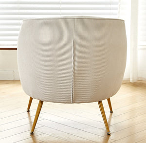 English Elm Corduroy Barrel Armchair with Gold Legs Channel Tufted Upholstery for Living Room Beige B2735P508393