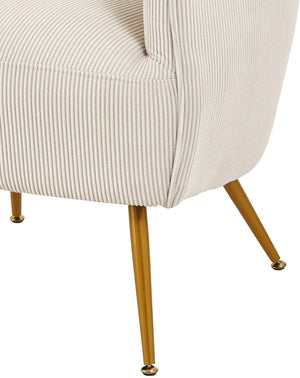 English Elm Corduroy Barrel Armchair with Gold Legs Channel Tufted Upholstery for Living Room Beige B2735P508393
