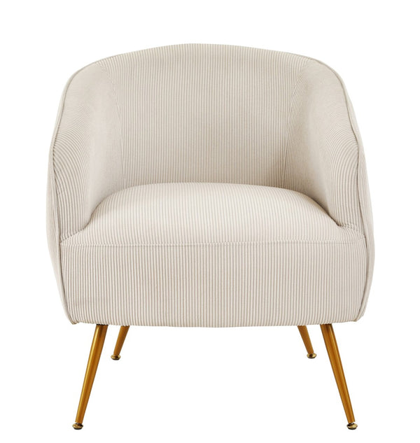 English Elm Corduroy Barrel Armchair with Gold Legs Channel Tufted Upholstery for Living Room Beige B2735P508393