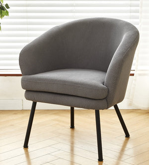 English Elm Corduroy Barrel Accent Chair Ribbed Channel Tufted Upholstery with Slim Black Metal Legs Gray B2735P508506