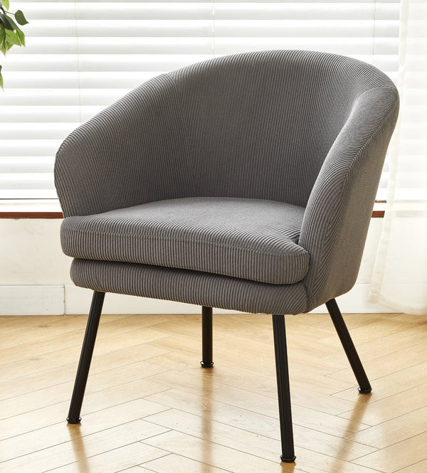 English Elm Corduroy Barrel Accent Chair Ribbed Channel Tufted Upholstery with Slim Black Metal Legs Gray B2735P508506