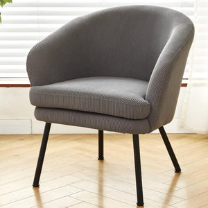 English Elm Corduroy Barrel Accent Chair Ribbed Channel Tufted Upholstery with Slim Black Metal Legs Gray B2735P508506