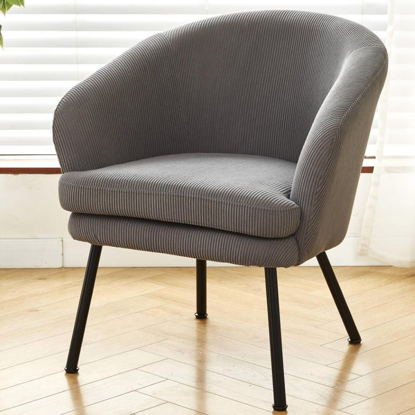 English Elm Corduroy Barrel Accent Chair Ribbed Channel Tufted Upholstery with Slim Black Metal Legs Gray B2735P508506