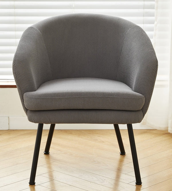 English Elm Corduroy Barrel Accent Chair Ribbed Channel Tufted Upholstery with Slim Black Metal Legs Gray B2735P508506