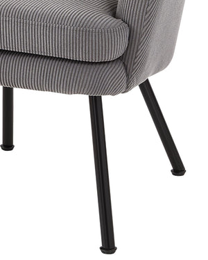 English Elm Corduroy Barrel Accent Chair Ribbed Channel Tufted Upholstery with Slim Black Metal Legs Gray B2735P508506