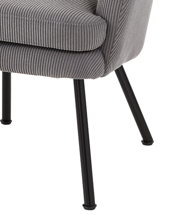English Elm Corduroy Barrel Accent Chair Ribbed Channel Tufted Upholstery with Slim Black Metal Legs Gray B2735P508506