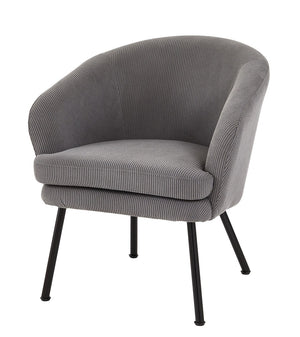 English Elm Corduroy Barrel Accent Chair Ribbed Channel Tufted Upholstery with Slim Black Metal Legs Gray B2735P508506