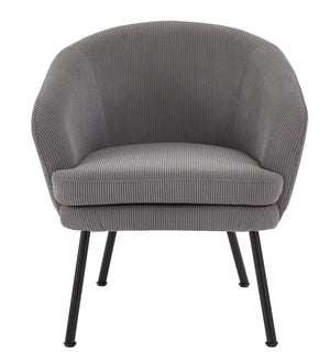 English Elm Corduroy Barrel Accent Chair Ribbed Channel Tufted Upholstery with Slim Black Metal Legs Gray B2735P508506